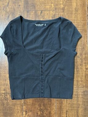 Abercrombie Black Hook-and-Eye Cropped Square Neck Top